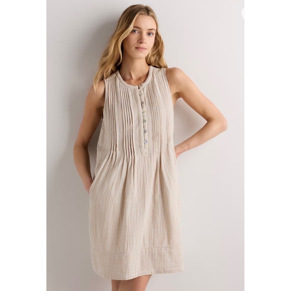 Quince Organic Cotton Gauze Gingham Swing Dress L Cottagecore Pin tuck